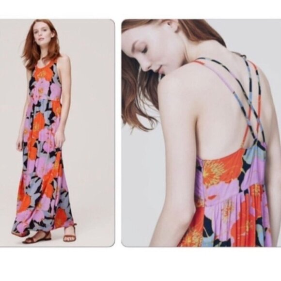 Ann Taylor Loft Full Bloom Halter Strappy Maxi Dress Blogger's Favorite Size 6 - Picture 4 of 13